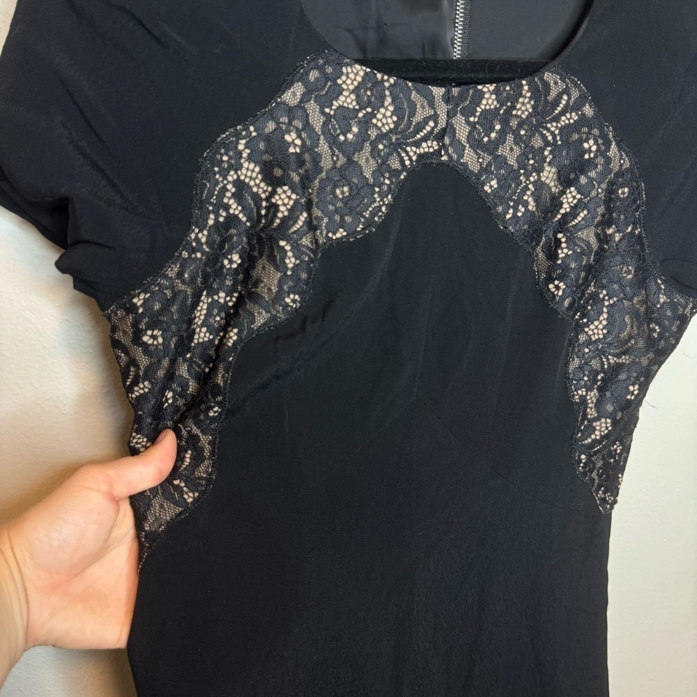 Rebecca Taylor Black Lace Silk Crepe Dress Size 4 - Picture 6 of 14